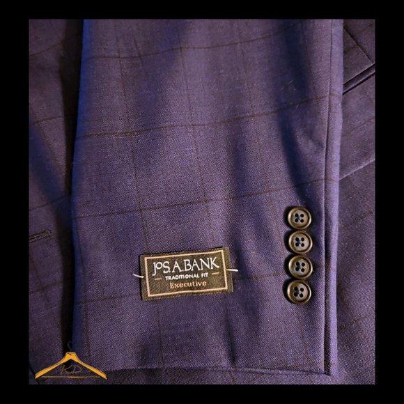 Jos. A. Bank Suit - 50R/45, Blue Windowpane Plaid, NWT - Picture 6 of 16